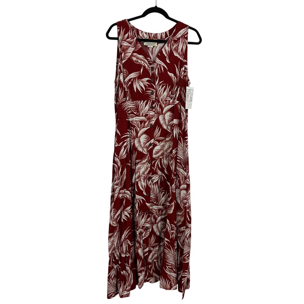Paradise Found Hawaiian Aloha Coconut Button Up Tank Dress Pockets Flowy Maxi XL